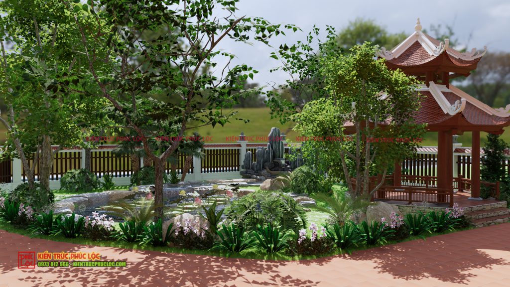Phần sân vườn mẫu thiết kế nhà 5 gian